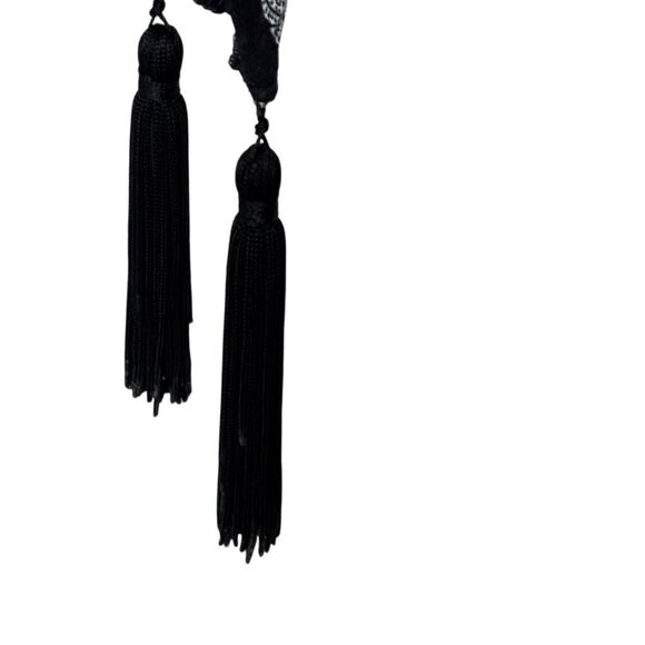 Selga one size black & white paisley tassel ruana open front - Picture 10 of 12